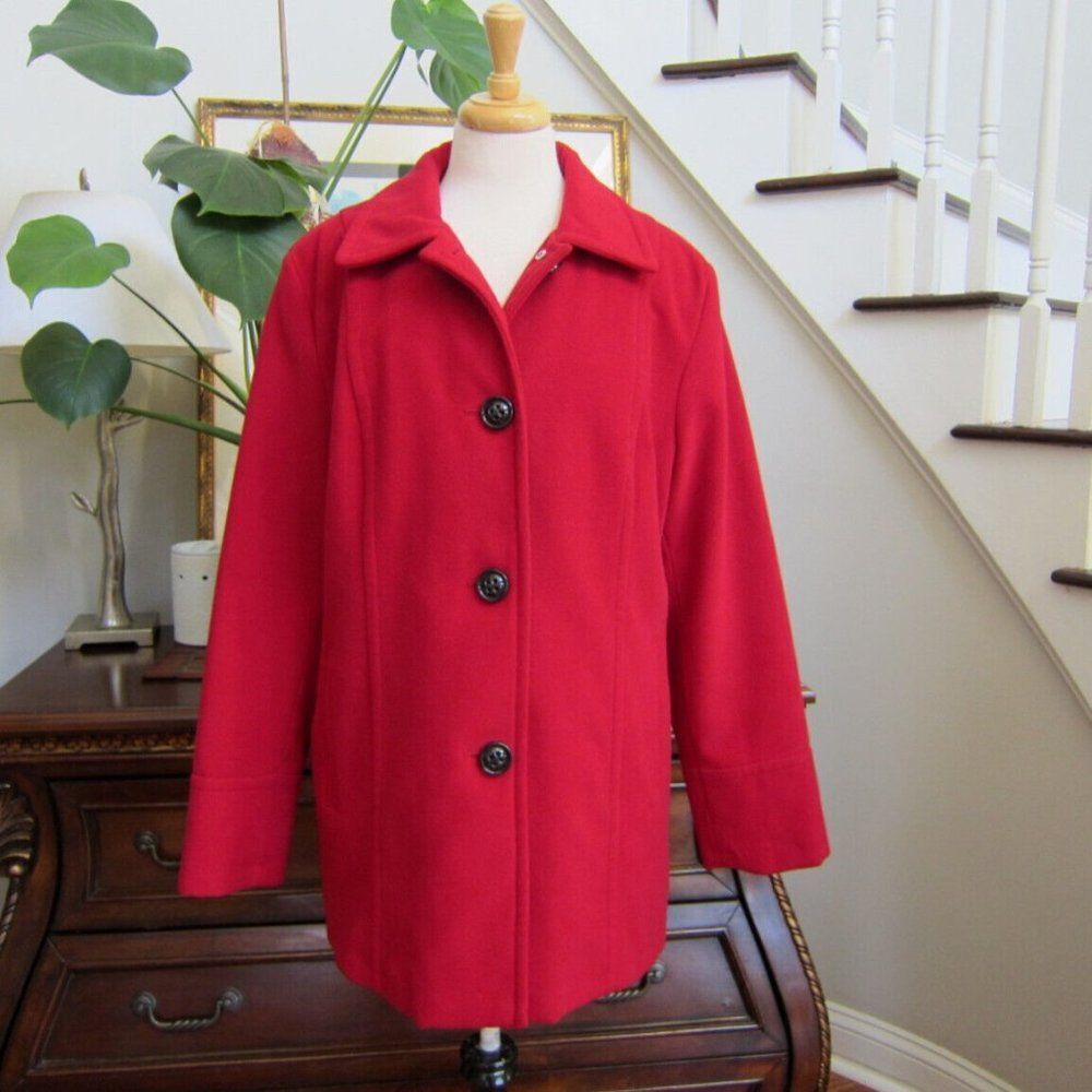 Liz Claiborne Size XL Red Pea Coat Jacket Winter Button Up Casual Career